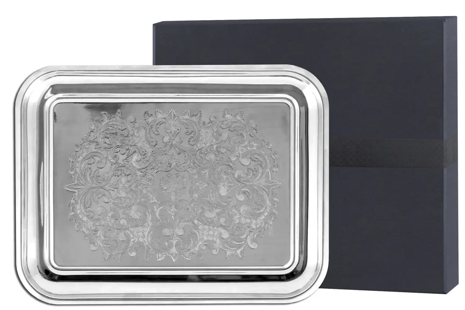 Поднос прямоугольный с гравированным рисунком никелированный Поднос прямоугольный с гравированным рисунком никелированный