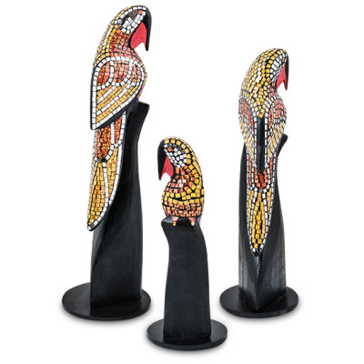 23-028-02 Н-р статуэток из трех "Попугай" дерево+стекл.мозаика (50,40,30 см)