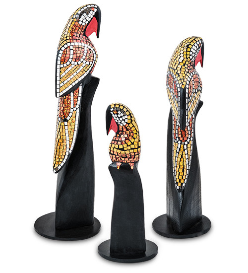 23-028-02 Н-р статуэток из трех "Попугай" дерево+стекл.мозаика (50,40,30 см)
