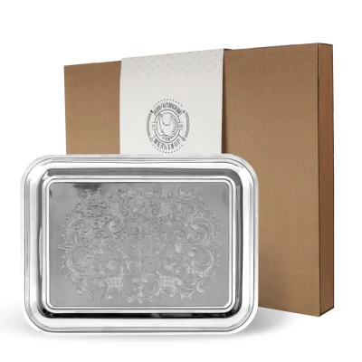 Поднос прямоугольный с гравир. рисунком никел.