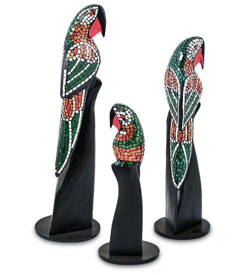 23-028-03 Н-р статуэток из трех "Попугай" дерево+стекл.мозаика (50,40,30 см)