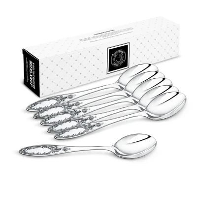 Набор десертных ложек "Пламя" посеребренный с чернением