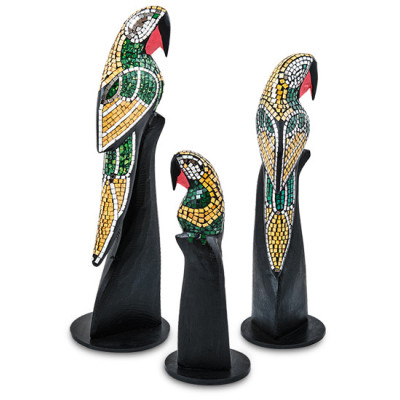 23-028-04 Н-р статуэток из трех "Попугай" дерево+стекл.мозаика (50,40,30 см)