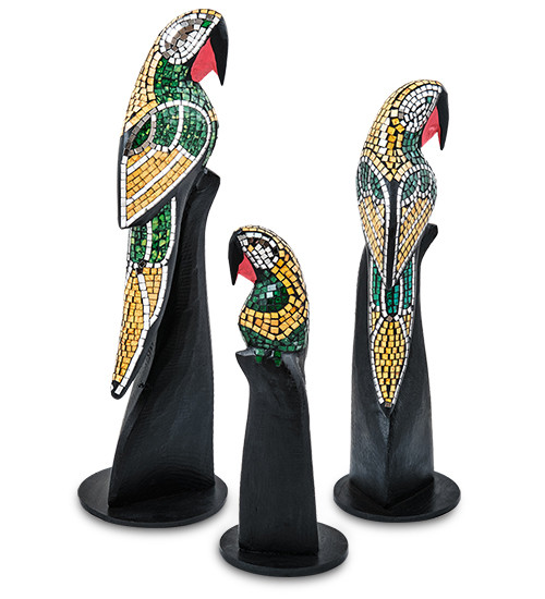 23-028-04 Н-р статуэток из трех "Попугай" дерево+стекл.мозаика (50,40,30 см)