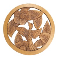 Настенное резное панно "Калибри и сакура"   