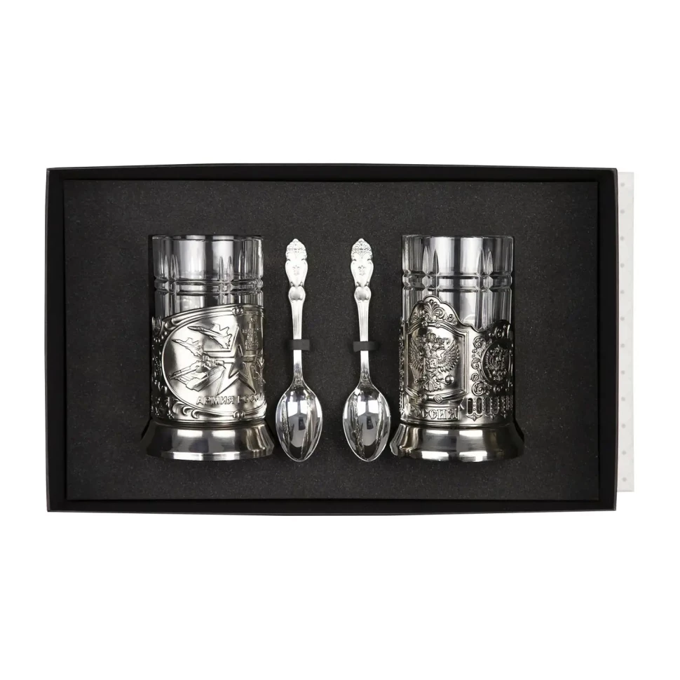 Набор подстаканников "Армия и Герб РФ" никелированный с чернением Набор подстаканников "Армия и Герб РФ" никелированный с чернением