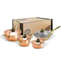 Набор медной посуды "Чеснок" 4 предмета (кастрюля 2,0 л, кастрюля 3,5 л, сотейник, сковорода) в коробе