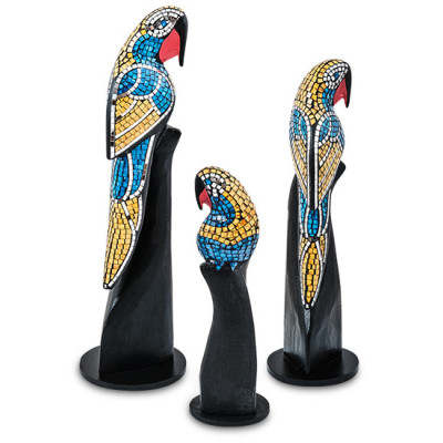 23-028-05 Н-р статуэток из трех "Попугай" дерево+стекл.мозаика (50,40,30 см)