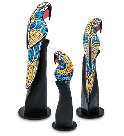 23-028-05 Н-р статуэток из трех "Попугай" дерево+стекл.мозаика (50,40,30 см)