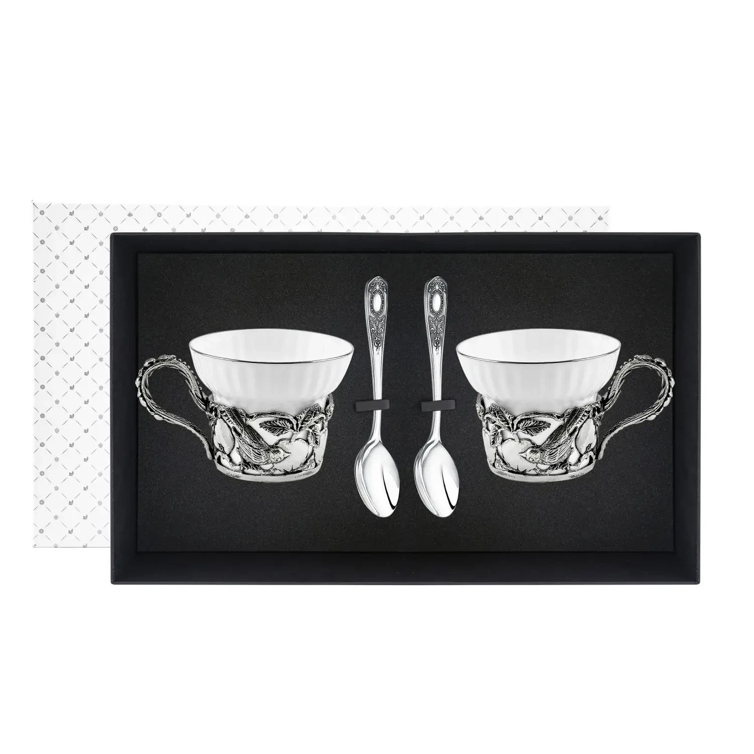 Набор чайных чашек "Яблочный спас": ложка, чашка посеребренный с чернением