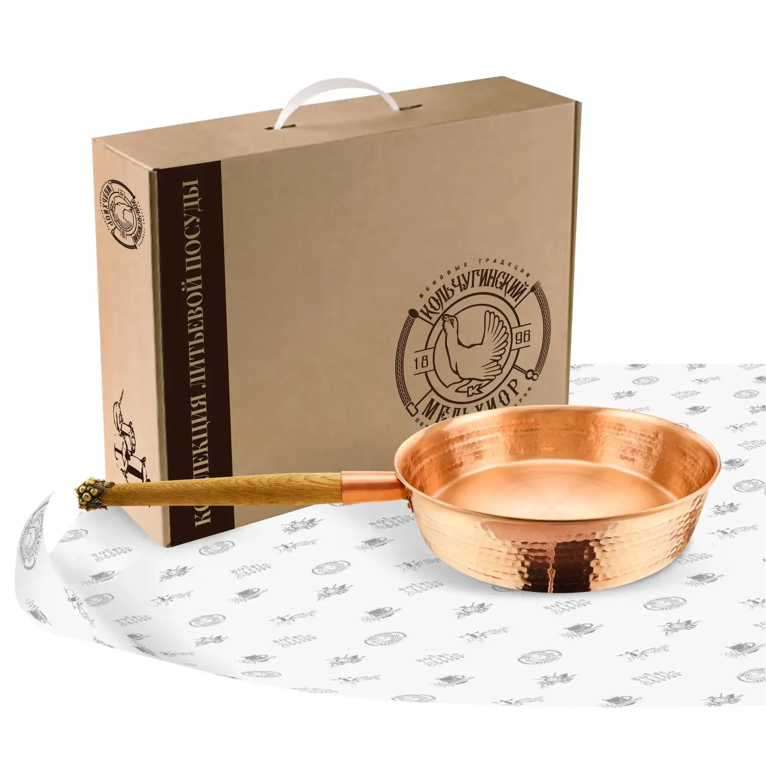 Таз 3л медный кованый с деревянной ручкой с накладкой "Смородина"