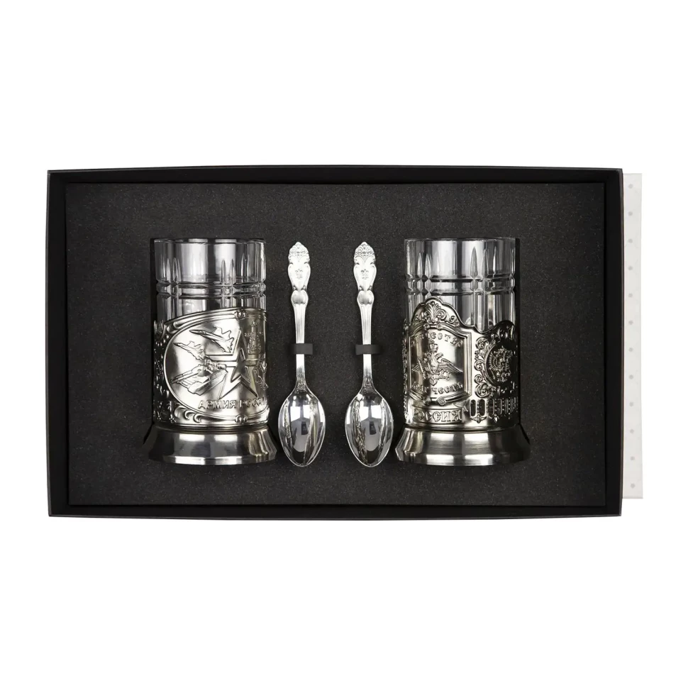 Набор подстаканников "Армия и Отечество" никелированный с чернением