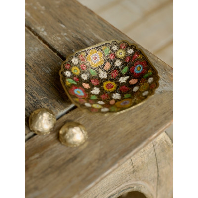 Конфетница латунь резная тёмная цветная эмаль h-11 см