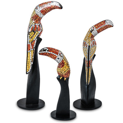 23-029-02 Н-р статуэток из трех "Тукан" дерево+стекл.мозаика (50,40,30 см)