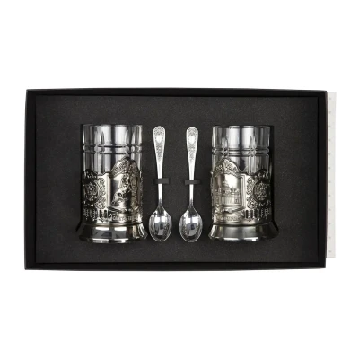 Набор подстаканников "Медный всадник и Исаакиевский собор" никелированный с чернением