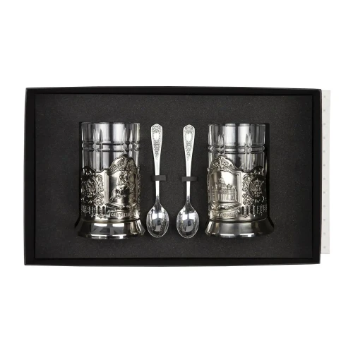 Набор подстаканников "Медный всадник и Исаакиевский собор" никелированный с чернением