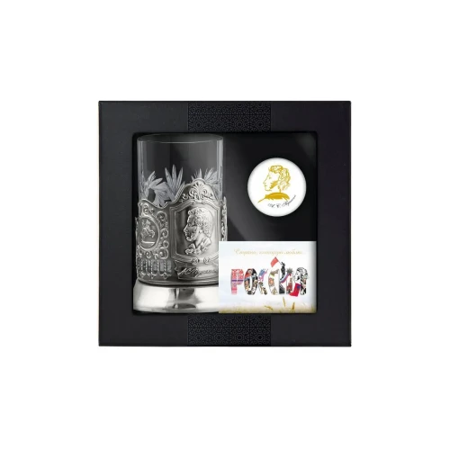 Набор для чая "Пушкин" никелированный с чернением с открыткой и значком "Пушкин" Набор для чая "Пушкин" никелированный с чернением с открыткой и значком "Пушкин"