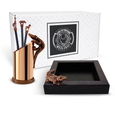 Набор канцелярский "Сафари" медный с чернением 5 предметом (подставка д/бумаги+карандашница+3 карандаша)