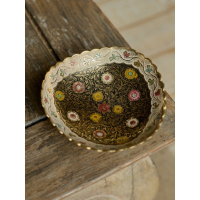 Конфетница латунь резная цветная эмаль h-14 см