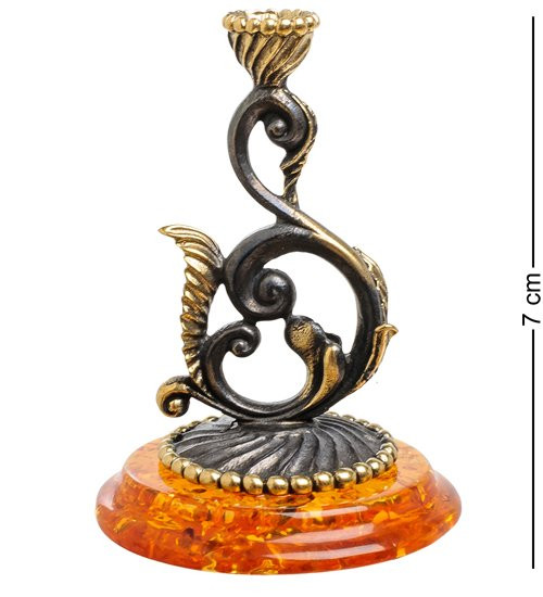 AM-1584 Подсвечник "Ажурный" (латунь, янтарь)