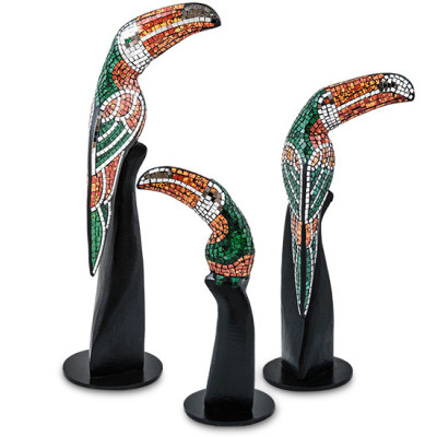 23-029-03 Н-р статуэток из трех "Тукан" дерево+стекл.мозаика (50,40,30 см)