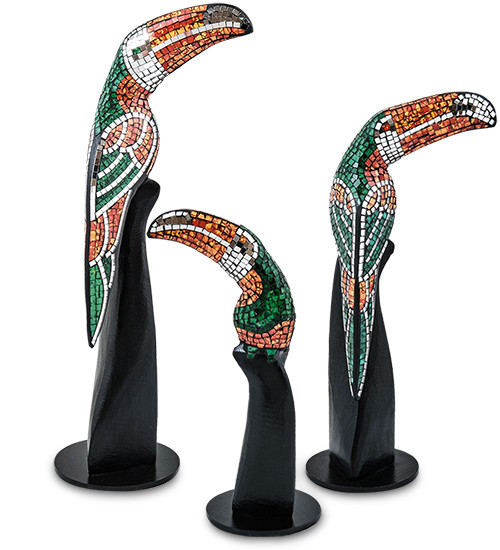 23-029-03 Н-р статуэток из трех "Тукан" дерево+стекл.мозаика (50,40,30 см)