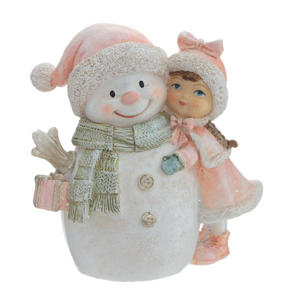 Фигурка декоративная "Девочка и снеговик", L11 W6 H11 см, 2в.