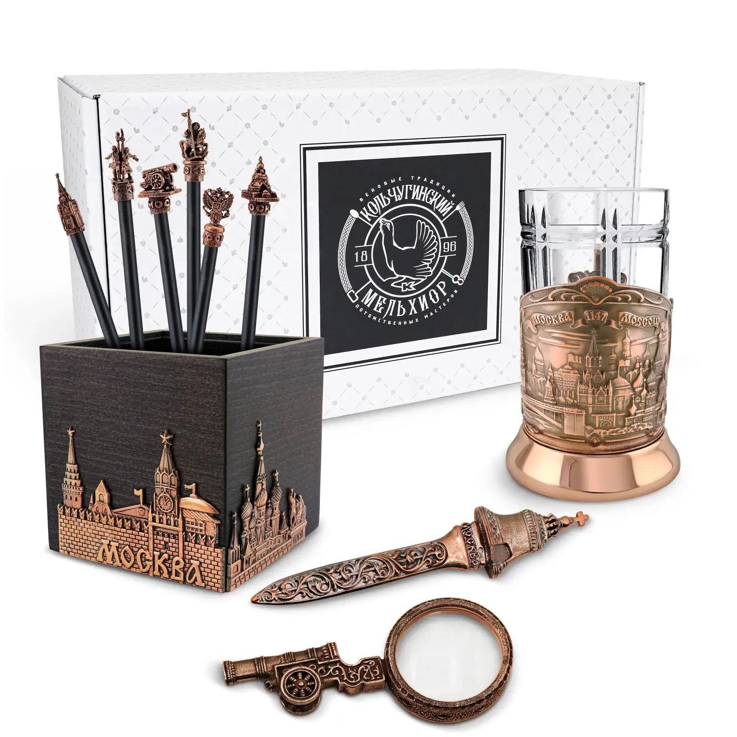 Набор канцелярский "Москва" медный с чернью 11 предметов 