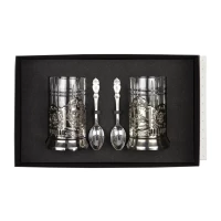 Набор подстаканников "Отечество и Герб РФ" никелированный с чернением