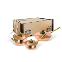 Набор медной посуды кованый "Чеснок" 3 предмета (кастрюля 2,0 л, сковорода с медной крышкой, сотейник)