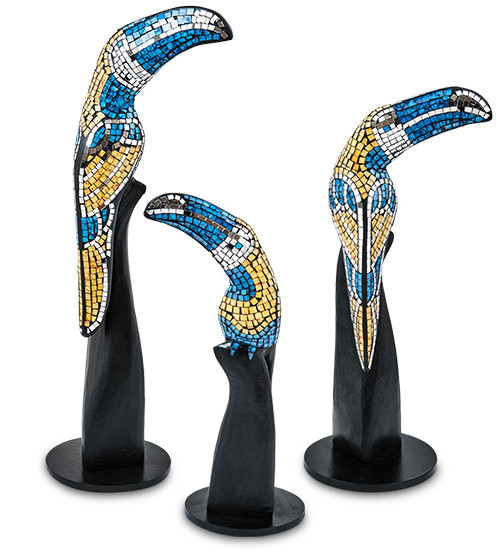 23-029-05 Н-р статуэток из трех "Тукан" дерево+стекл.мозаика (50,40,30 см)