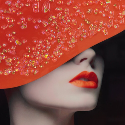 Панно с кристальным декором "Девушка в красной шляпе", L51 W2,5 H71 см