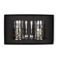 Набор подстаканников "Петр I и Исаакиевский собор" никелированный с чернением