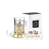 Набор для чая "Разводные мосты" никелированный с позолотой с открыткой "Россия"