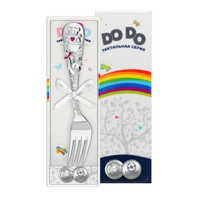 Вилка детская "Мишка" посеребренная с розовой с эмалью