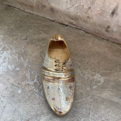 Пепельница латунь резная BIDRI белая эмаль