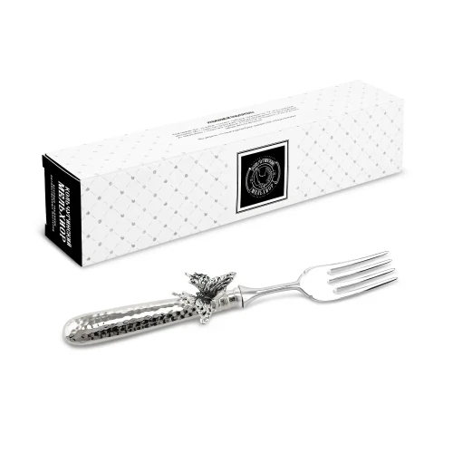 Вилка для рыбы "Бабочки" латунная посеребренная с чернением кованая