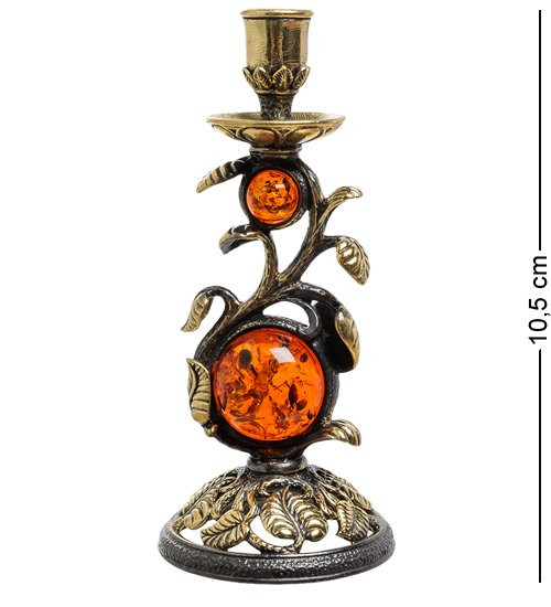 AM-1781 Подсвечник "Лоза" (латунь, янтарь)