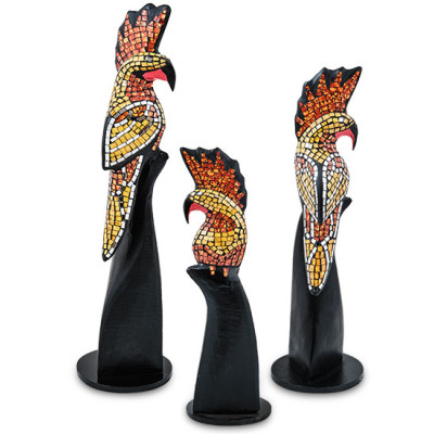 23-030-02 Н-р статуэток из трех "Какаду" дерево+стекл.мозаика (50,40,30 см)