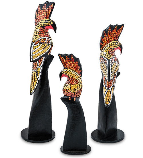 23-030-02 Н-р статуэток из трех "Какаду" дерево+стекл.мозаика (50,40,30 см)