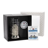 Набор для чая "Разводные мосты" никелированный с чернением с открыткой и значком "Санкт Петербург"