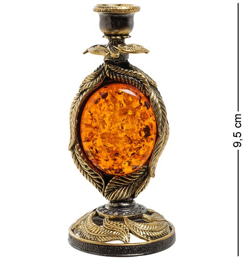 AM-1878 Подсвечник "Ива" (латунь, янтарь)