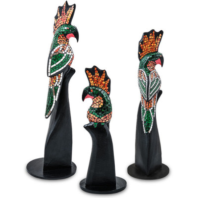 23-030-03 Н-р статуэток из трех "Какаду" дерево+стекл.мозаика (50,40,30 см)