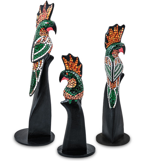 23-030-03 Н-р статуэток из трех "Какаду" дерево+стекл.мозаика (50,40,30 см)