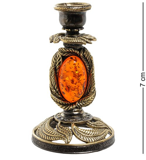 AM-1879 Подсвечник "Ива" (латунь, янтарь)