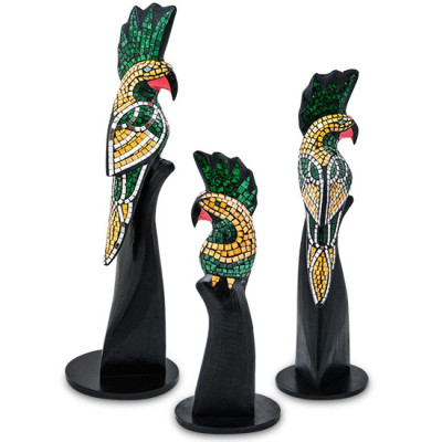 23-030-04 Н-р статуэток из трех "Какаду" дерево+стекл.мозаика (50,40,30 см)