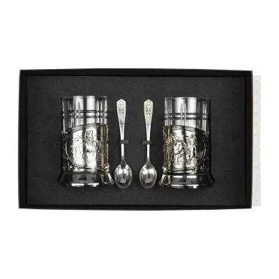 Набор подстаканников "Три богатыря и Витязь" никелированный с чернением