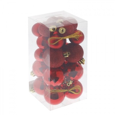 Набор из 25шт, Украшение новогоднее Шар "Снежок красный", D3/2 см, L8 W8 H16,5 см