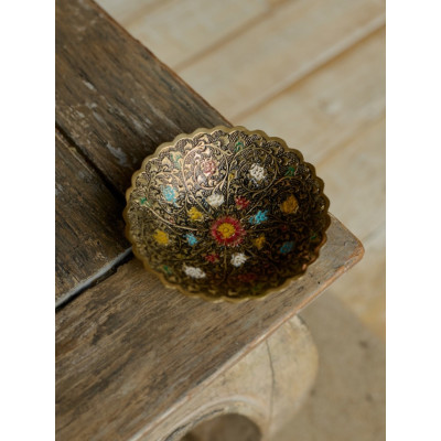 Конфетница латунь резная тёмная цветная эмаль