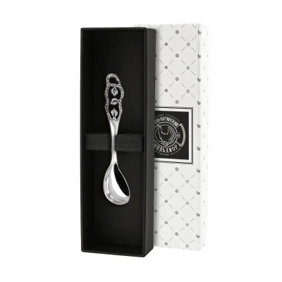 Ложка для соли "Листопад" латунная посеребренная с чернением